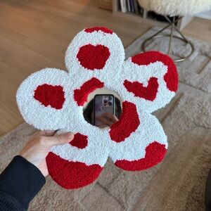 Mini cowprint flower rug mirror